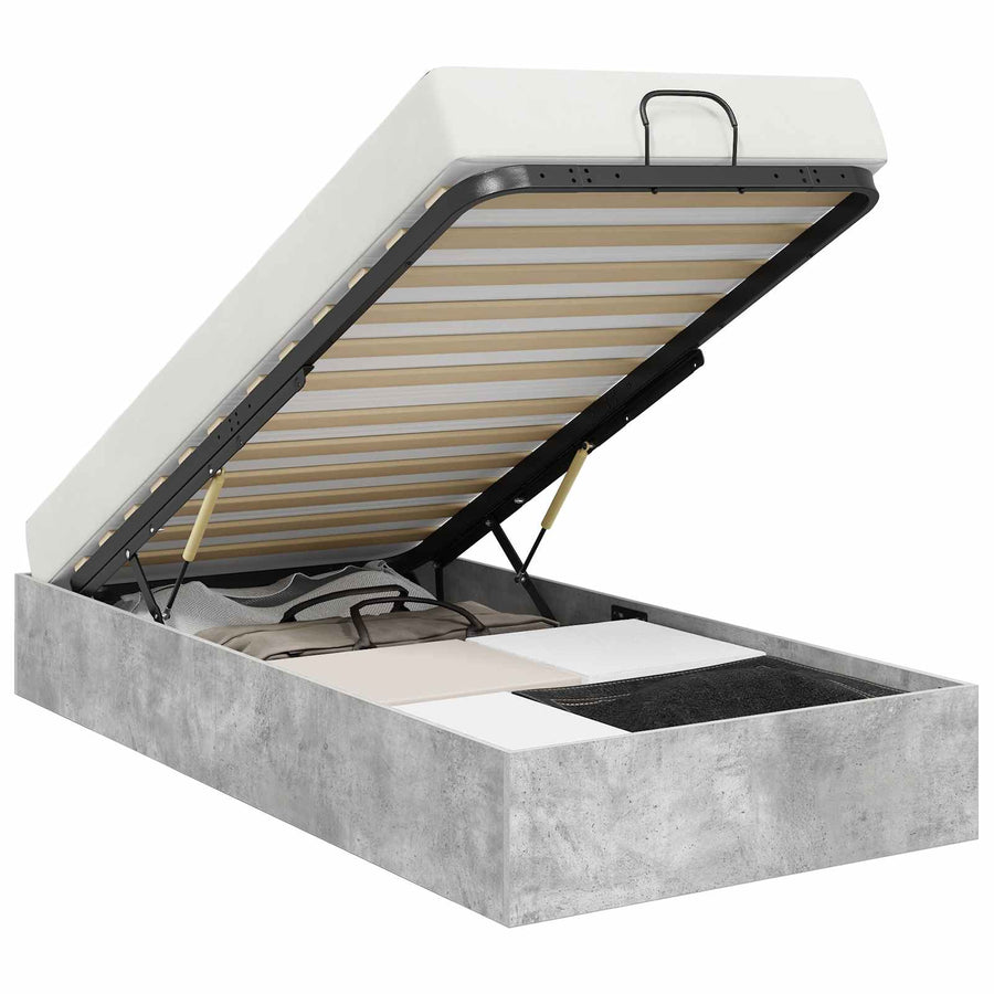 Ottoman Bedframe met opslag Beton 193 x 120 x 25 cm Spaanplaat