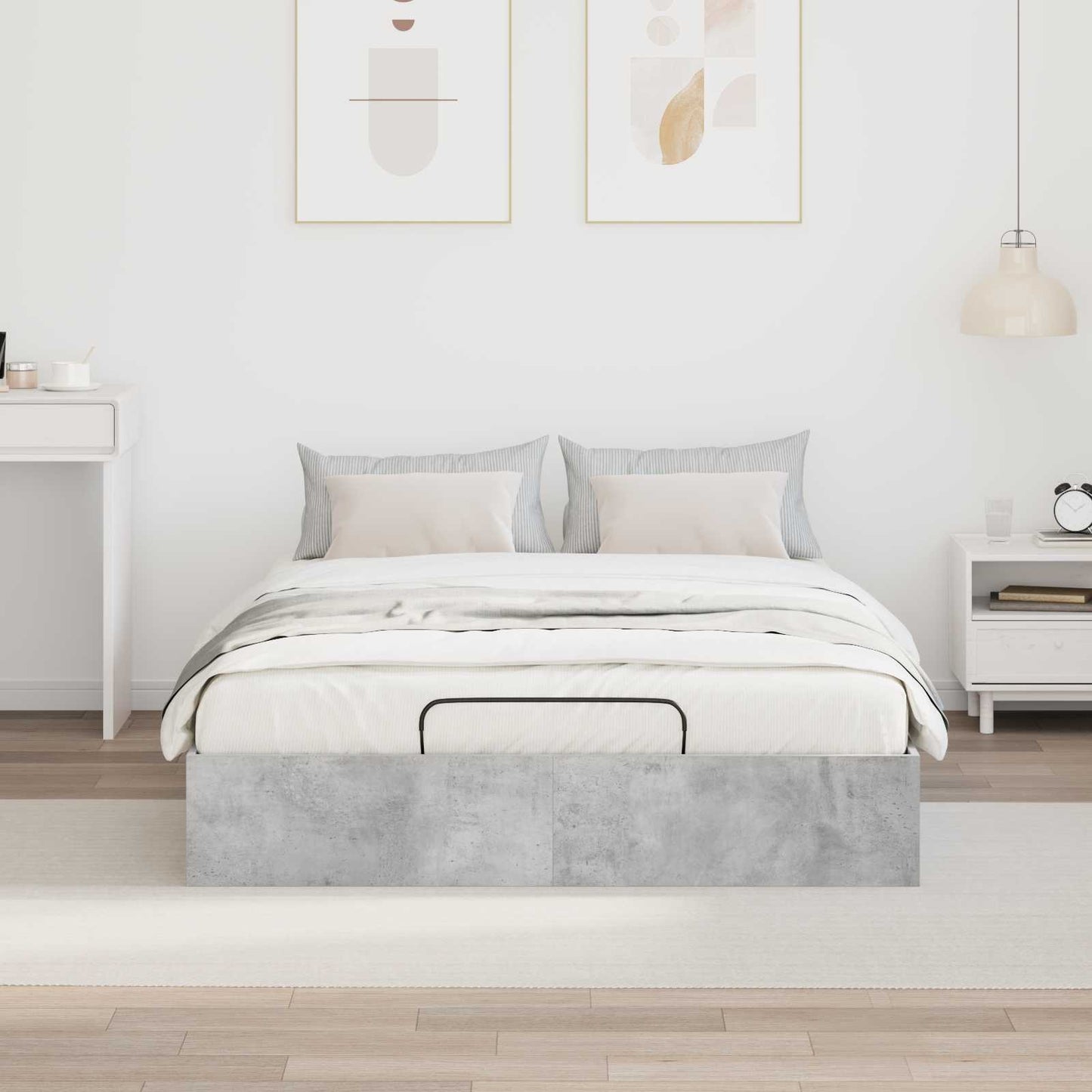 Ottoman Bedframe met opslag Beton 193 x 120 x 25 cm Spaanplaat