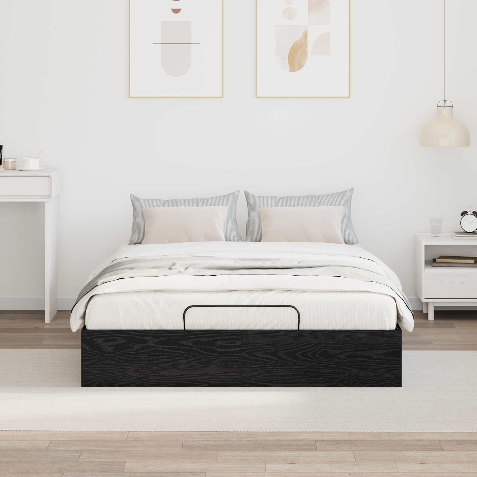 Ottoman Bedframe Zwart Eiken 193 x 120 x 25 cm Spaanplaat