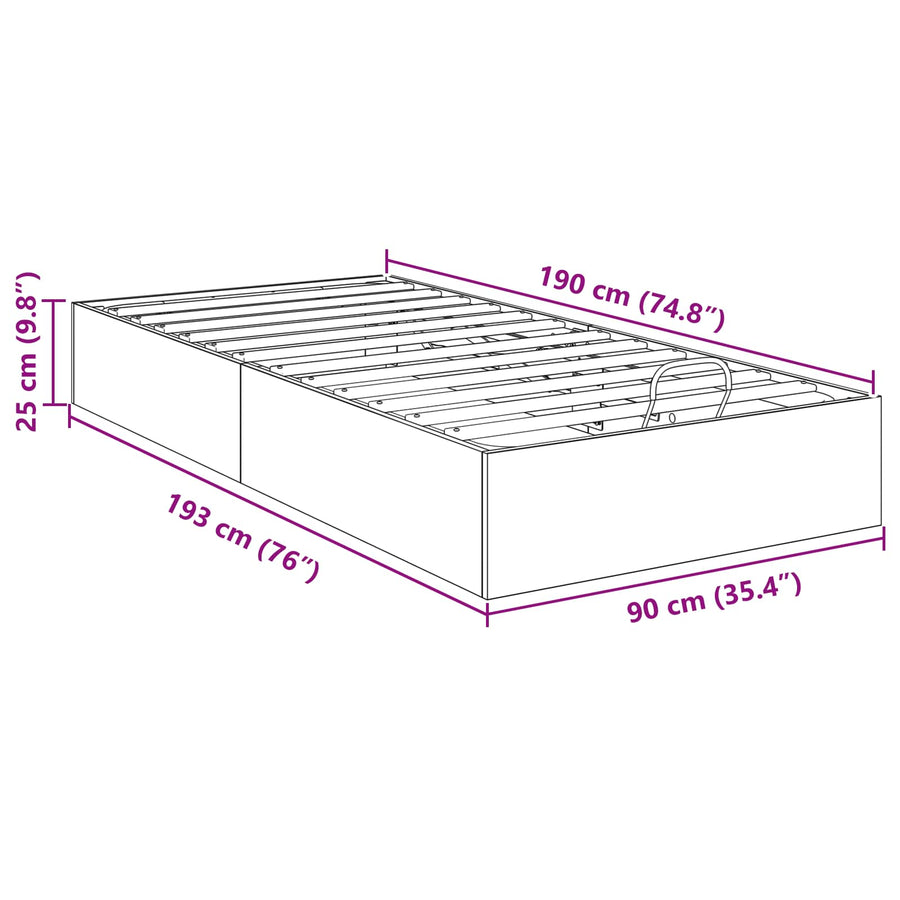 Ottoman Bedframe Zwart Eiken 193 x 120 x 25 cm Spaanplaat