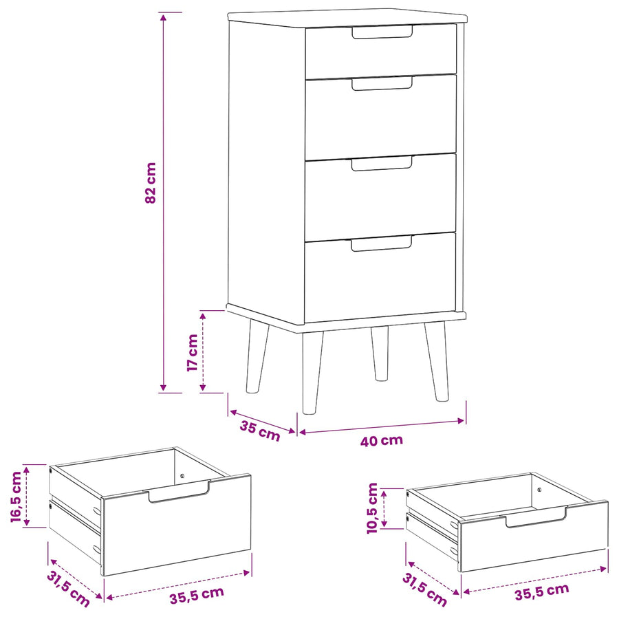 Ladekast MOLDE Zwart 40 x 35 x 82 cm Massief grenenhout