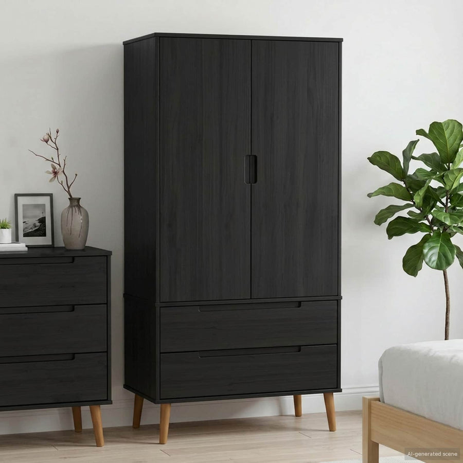 Kledingkast MOLDE Zwart 90 x 55 x 175 cm Massief grenenhout