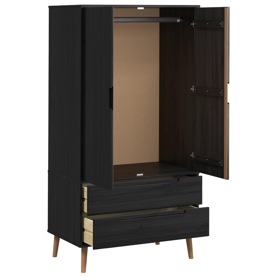 Kledingkast MOLDE Zwart 90 x 55 x 175 cm Massief grenenhout