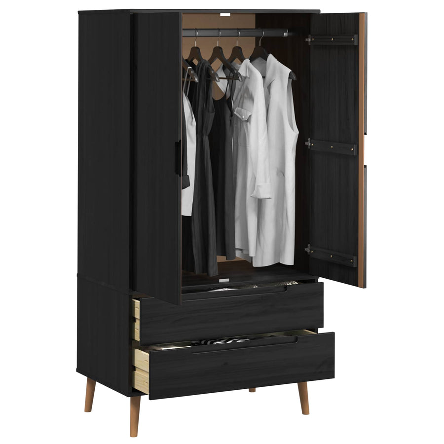Kledingkast MOLDE Zwart 90 x 55 x 175 cm Massief grenenhout
