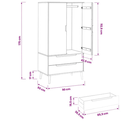 Kledingkast MOLDE Zwart 90 x 55 x 175 cm Massief grenenhout