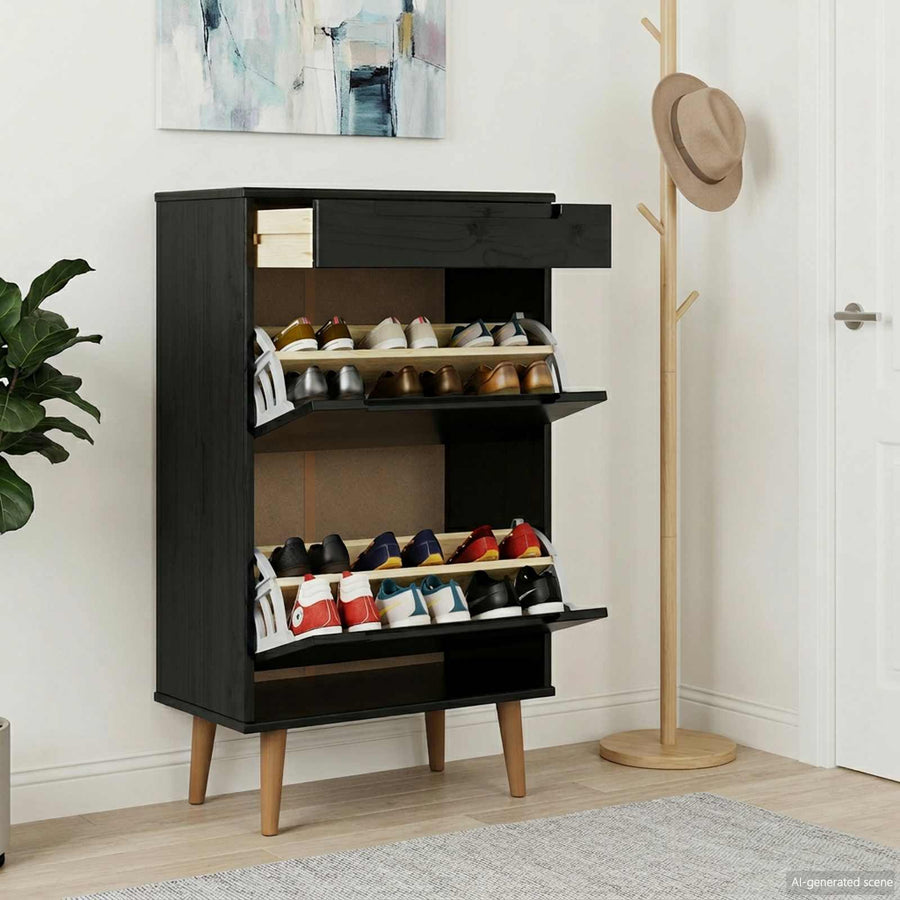 Schoenenkast MOLDE 59,5 x 35 x 103 cm Massief grenenhout Zwart