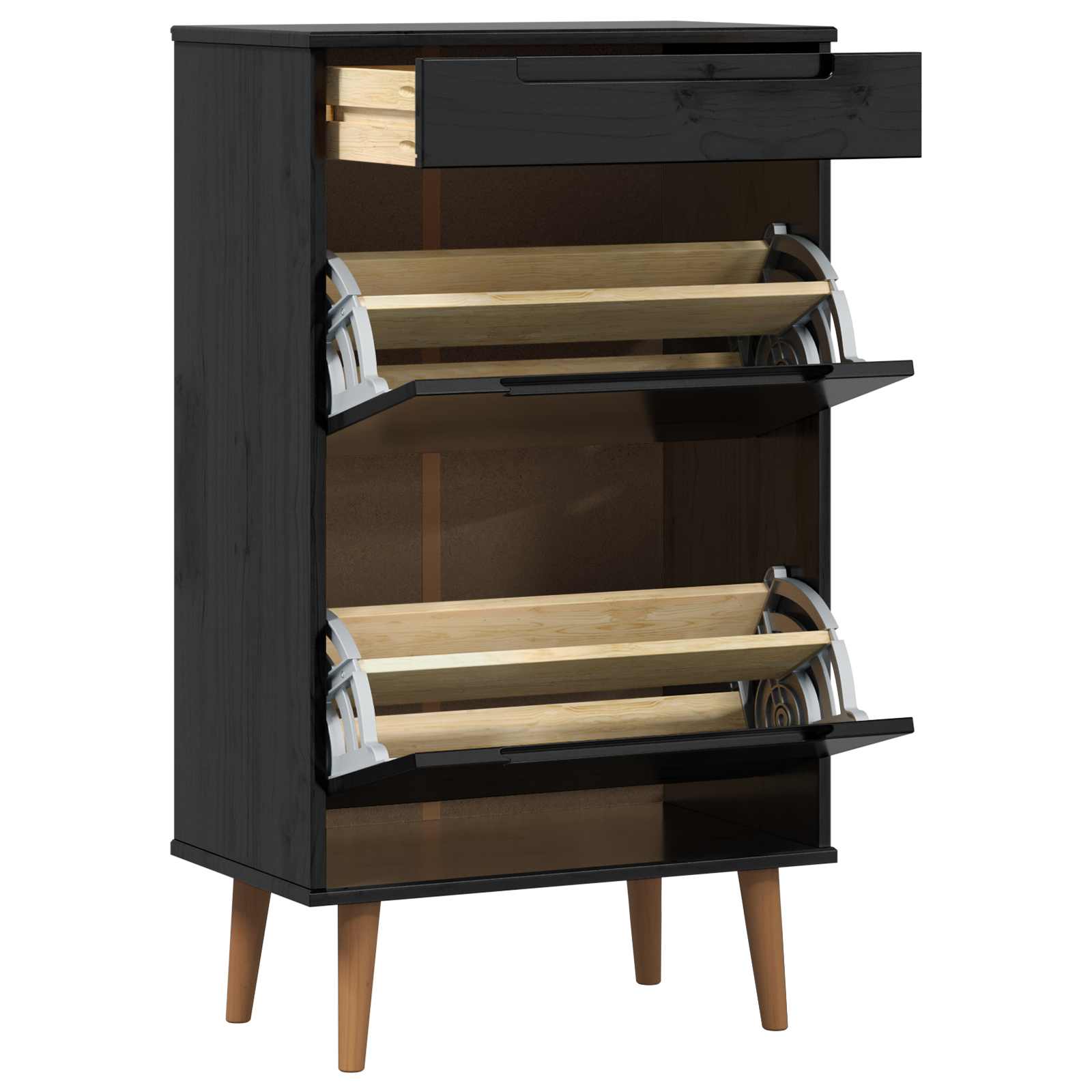 Schoenenkast MOLDE 59,5 x 35 x 103 cm Massief grenenhout Zwart