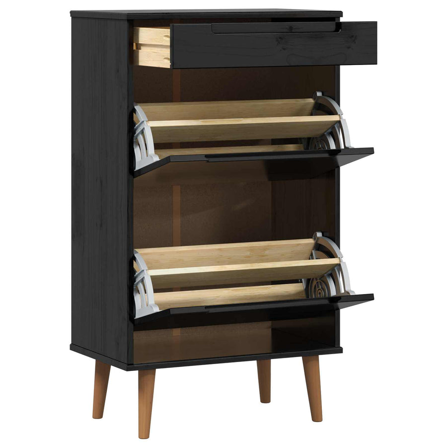 Schoenenkast MOLDE 59,5 x 35 x 103 cm Massief grenenhout Zwart