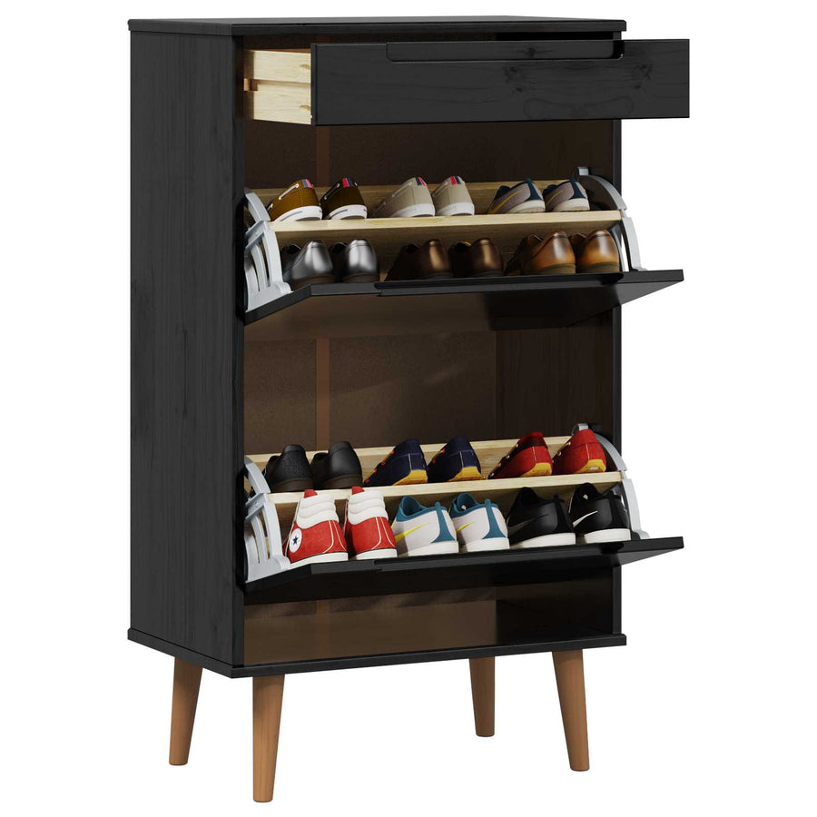 Schoenenkast MOLDE 59,5 x 35 x 103 cm Massief grenenhout Zwart