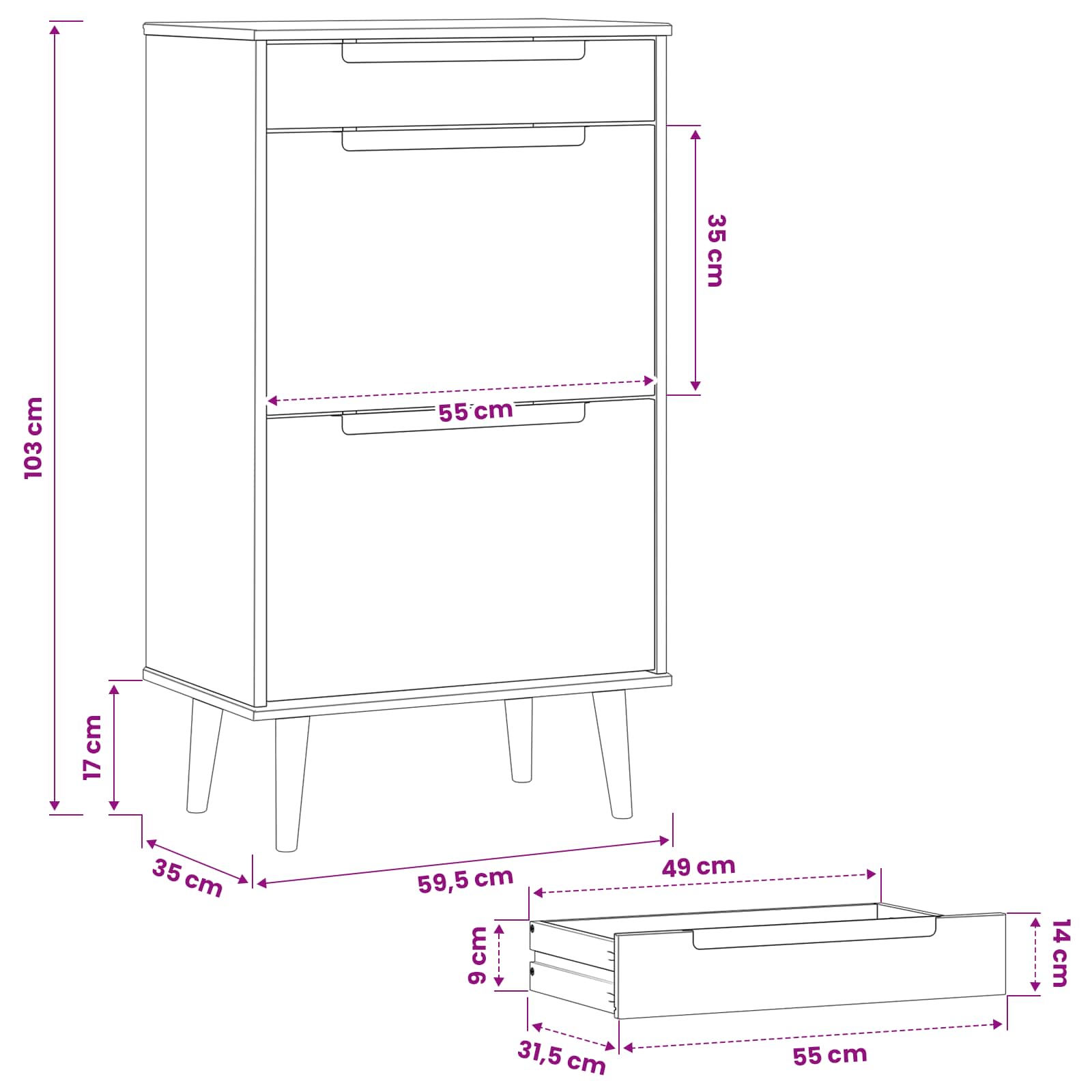 Schoenenkast MOLDE 59,5 x 35 x 103 cm Massief grenenhout Zwart