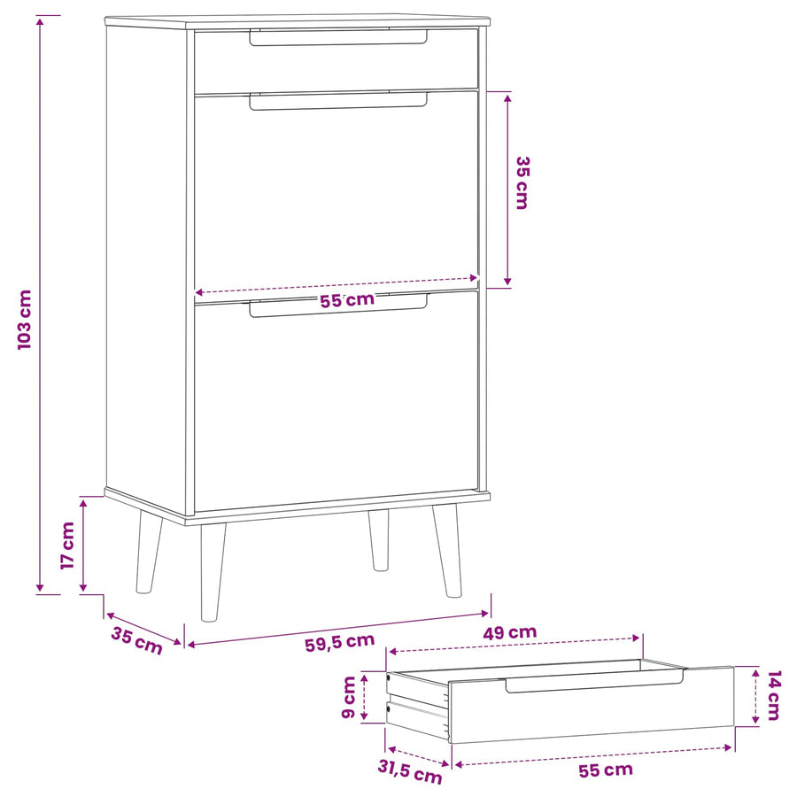 Schoenenkast MOLDE 59,5 x 35 x 103 cm Massief grenenhout Zwart