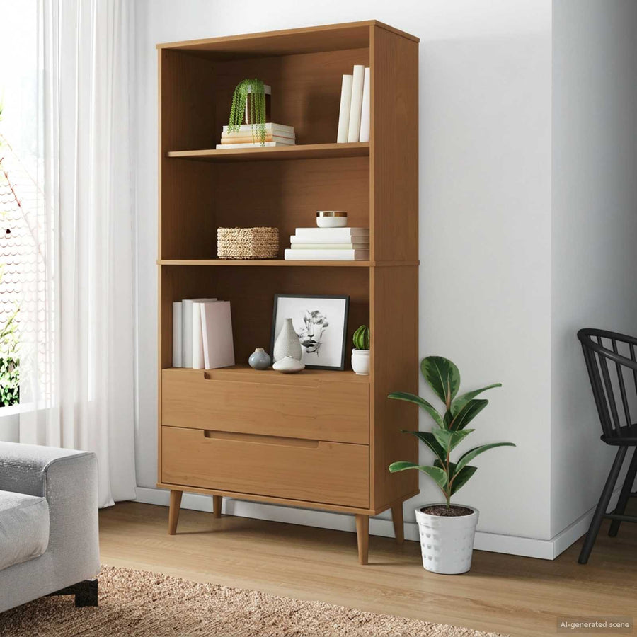 Boekenkast MOLDE 85 x 35 x 170,5 cm Massief grenenhout Caramel