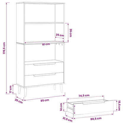 Boekenkast MOLDE 85 x 35 x 170,5 cm Massief grenenhout Caramel