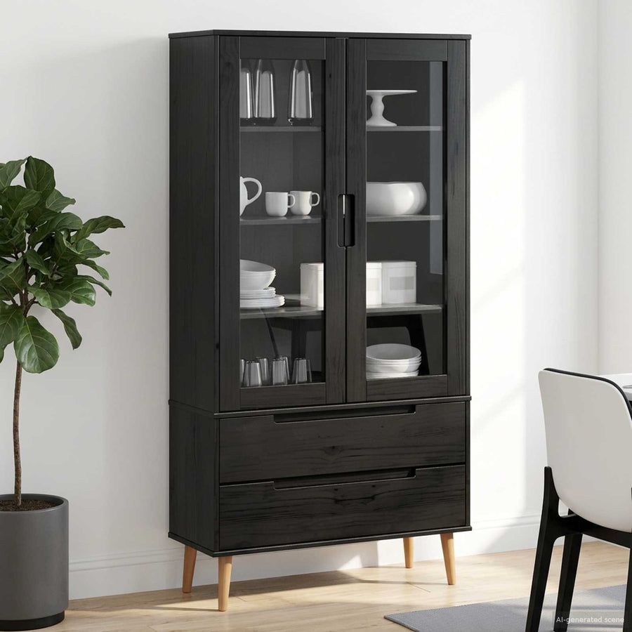 Glazen Display Kast Zwart 90 x 35 x 175 cm