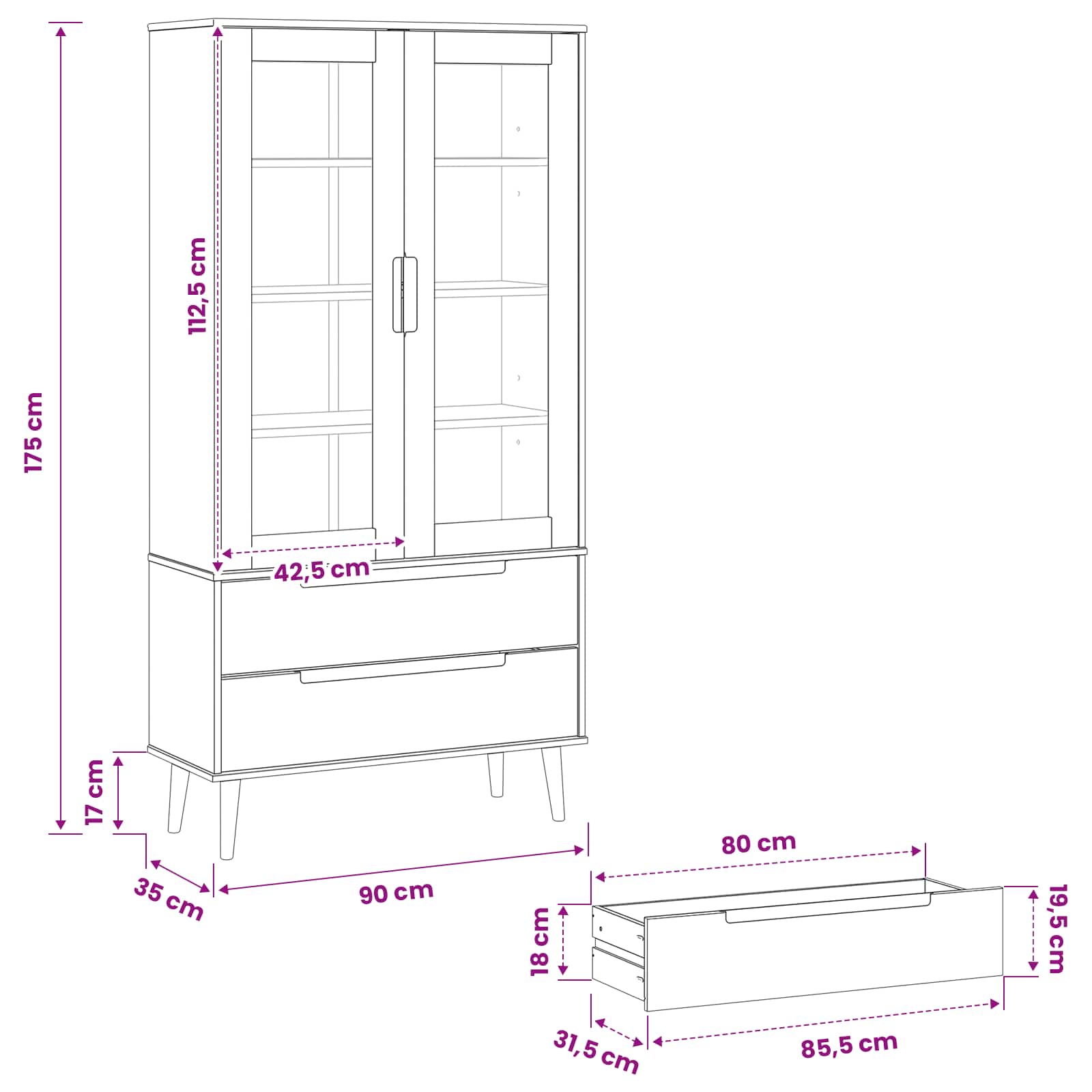 Glazen Display Kast Zwart 90 x 35 x 175 cm