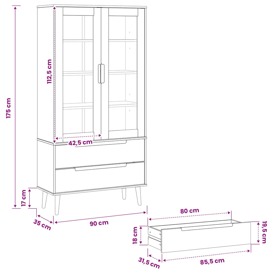 Glazen Display Kast Zwart 90 x 35 x 175 cm