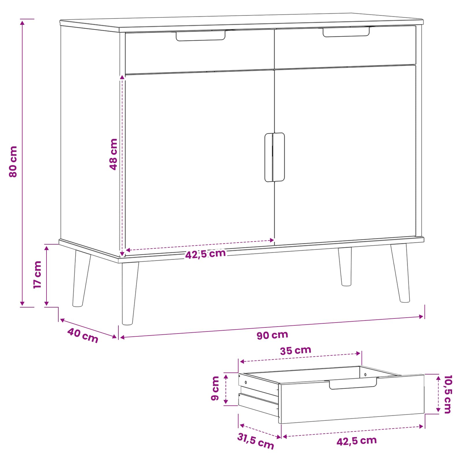 Dressoir MOLDE Caramel 90 x 40 x 80 cm