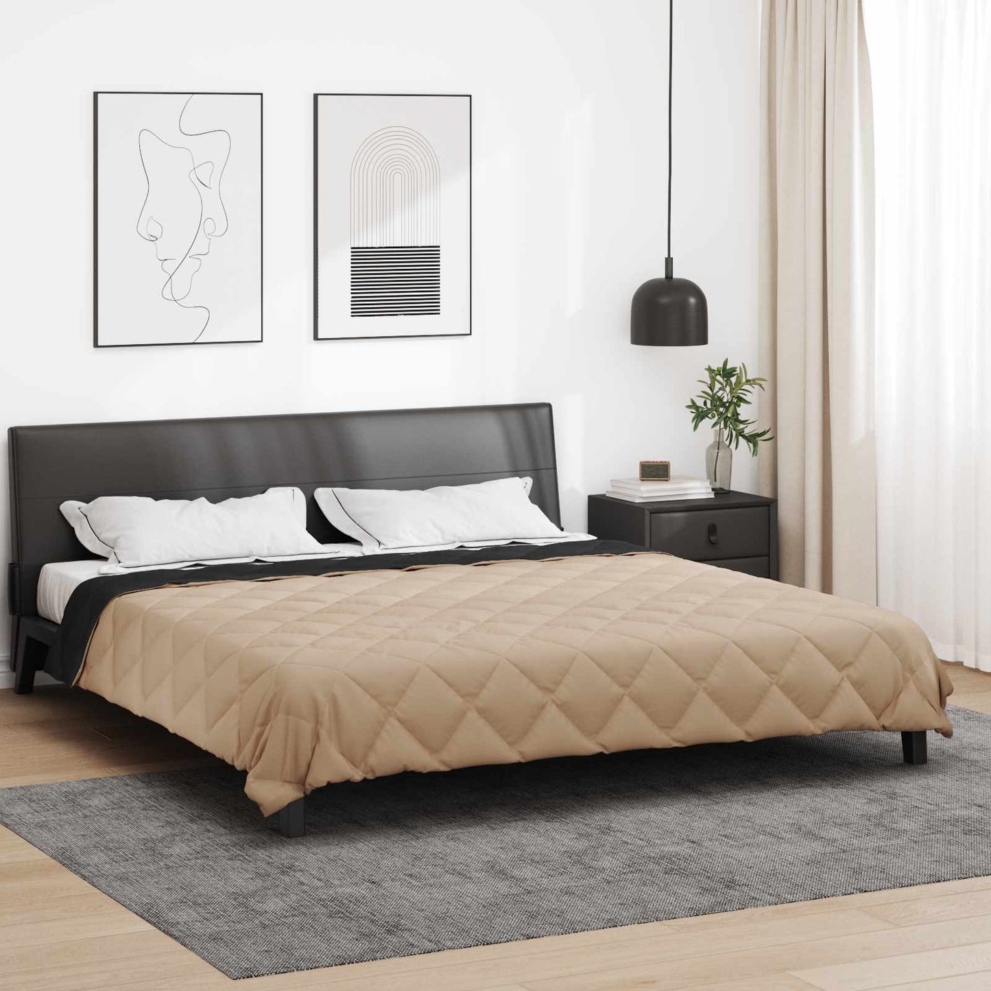 Zomerdekbed Zwart en Taupe 220 x 260 cm Microvezel