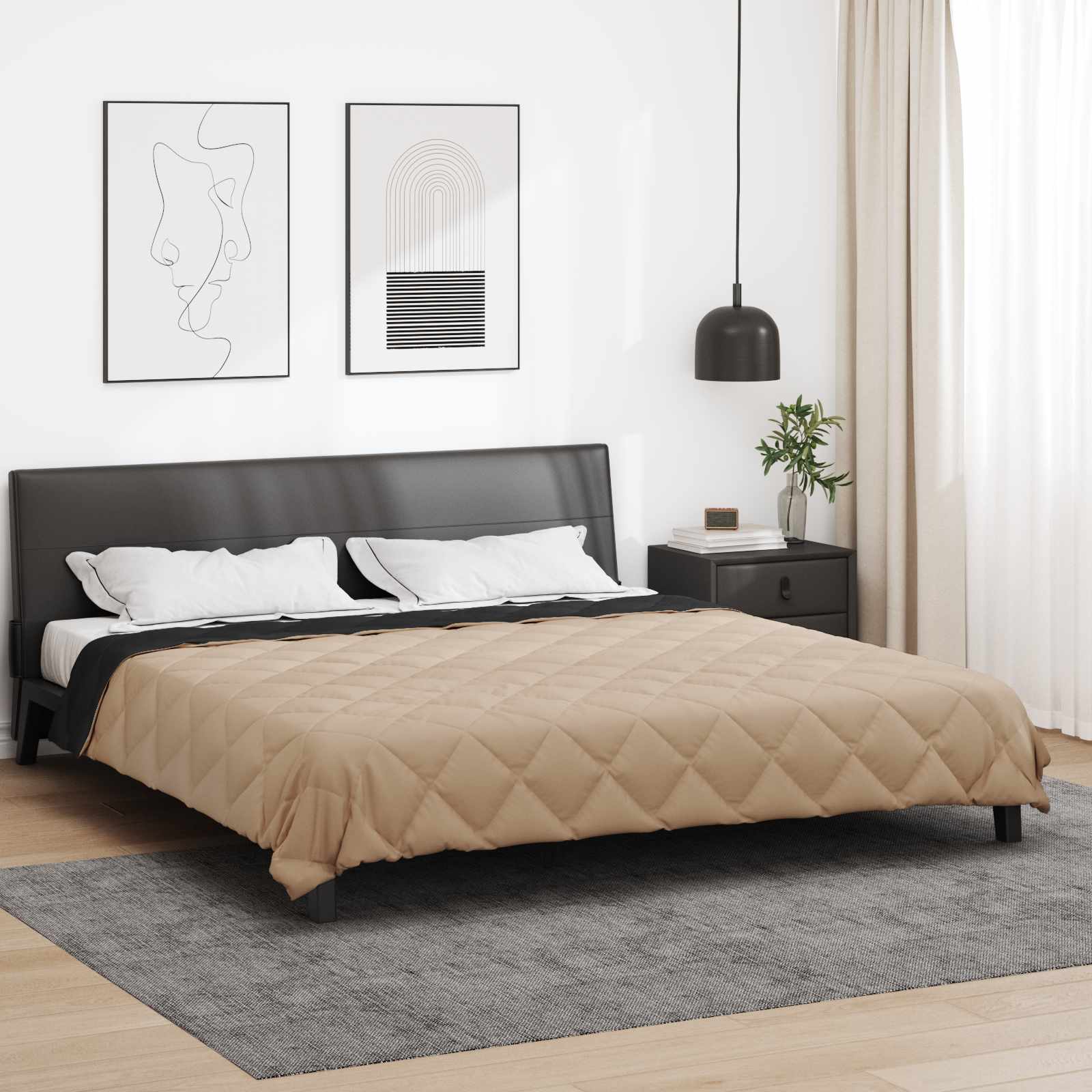 Vol jaar dekbed Zwart en Taupe 240 x 260 cm Microfiber