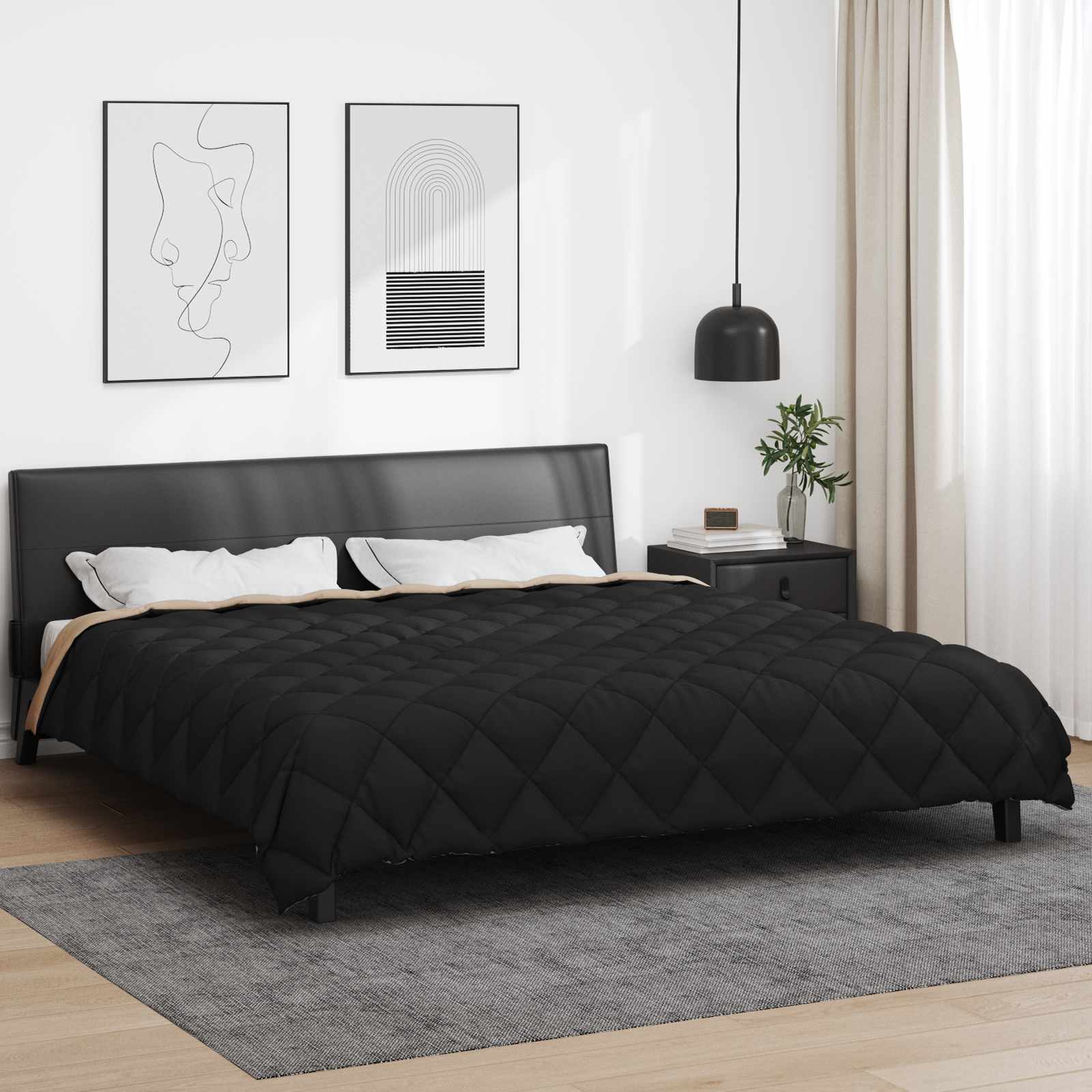 Winter Dekbed Zwart en Taupe 200 x 200 cm Microfiber