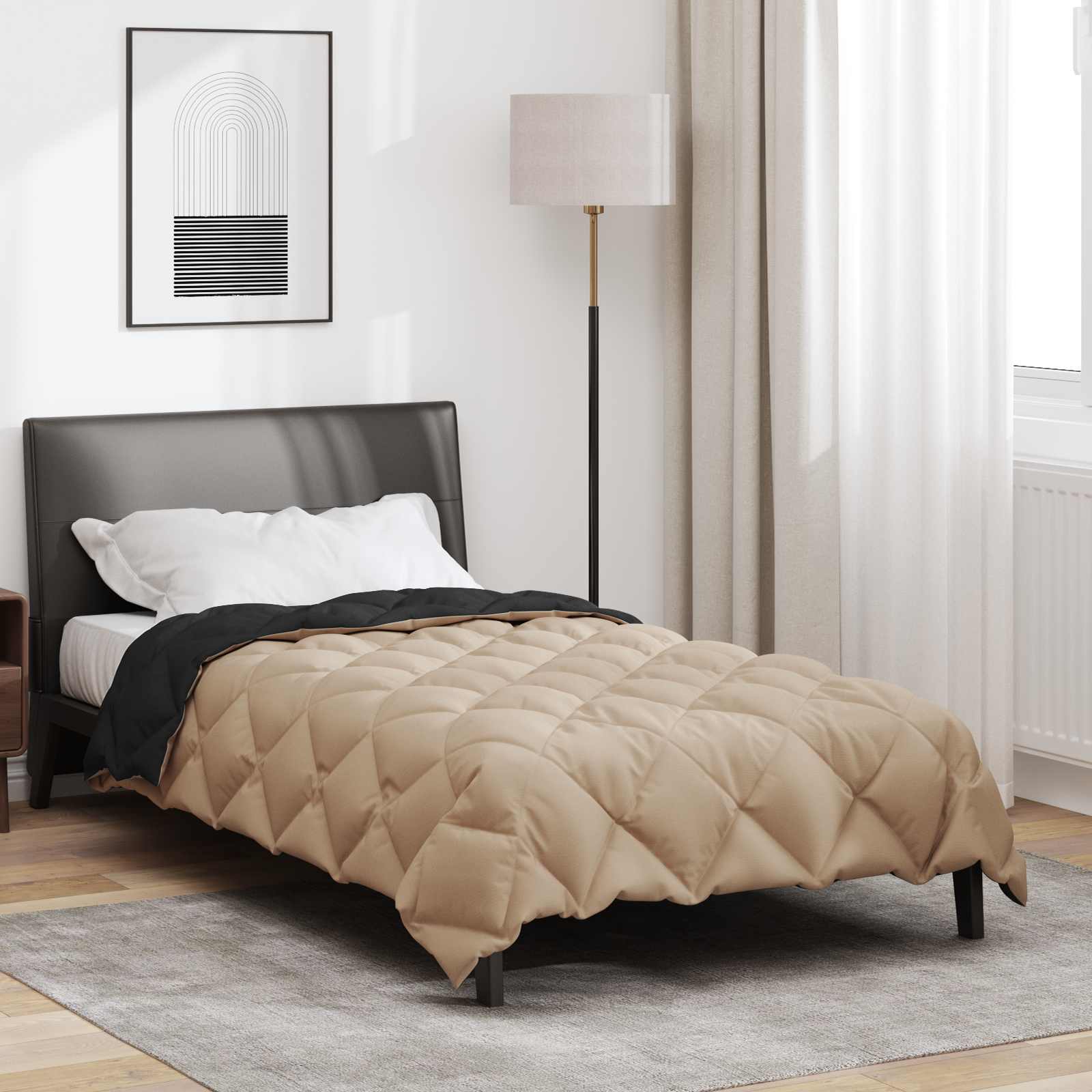 Winter Dekbed Zwart en Taupe 220 x 135 cm Microfiber