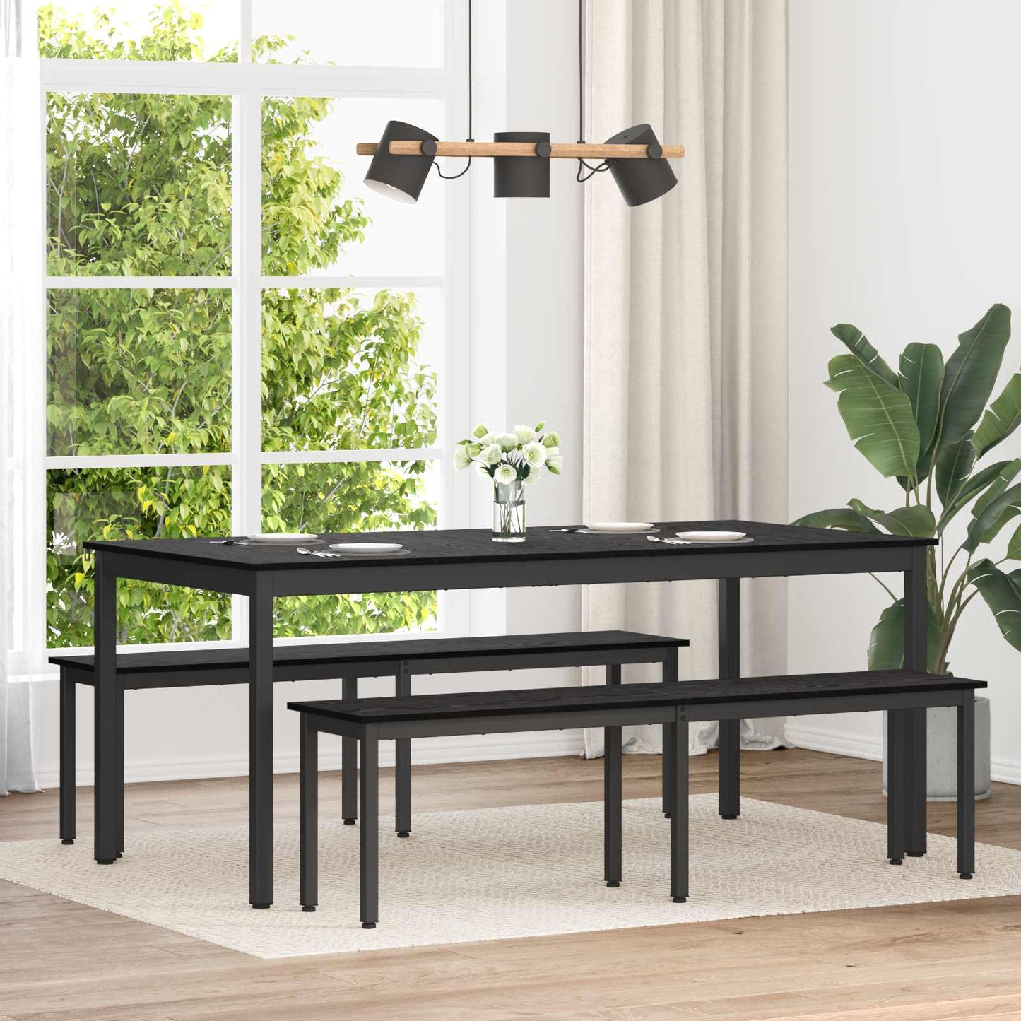 Bank Zwart Eiken 160 x 35 x 45 cm Bewerkt hout
