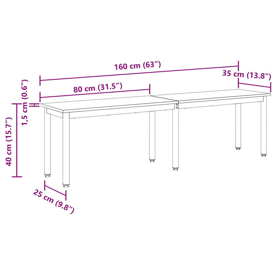 Bank Oudhout 160 x 35 x 45 cm Bewerkt hout