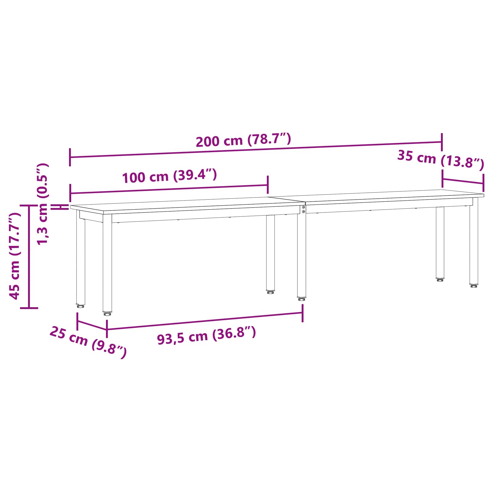 Bank Zwart Eiken 200 x 35 x 45 cm Bewerkt hout