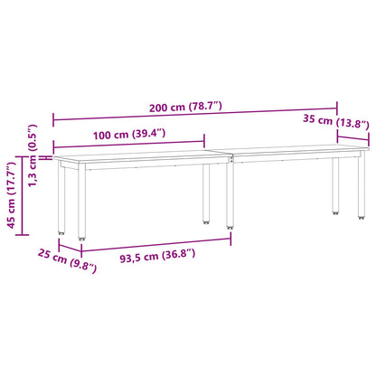 Bank Zwart Eiken 200 x 35 x 45 cm Bewerkt hout