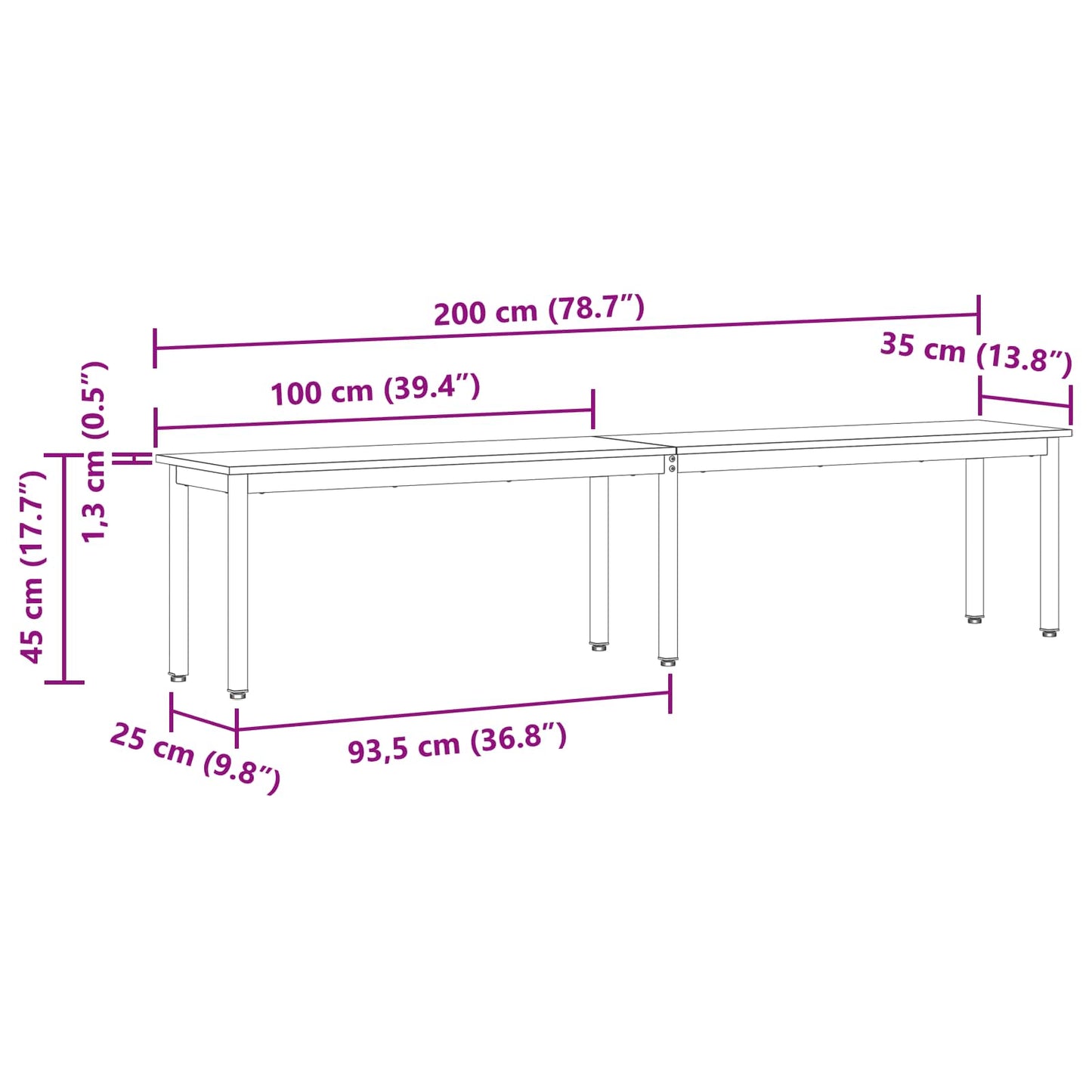 Bank Oudhout 200 x 35 x 45 cm Bewerkt hout