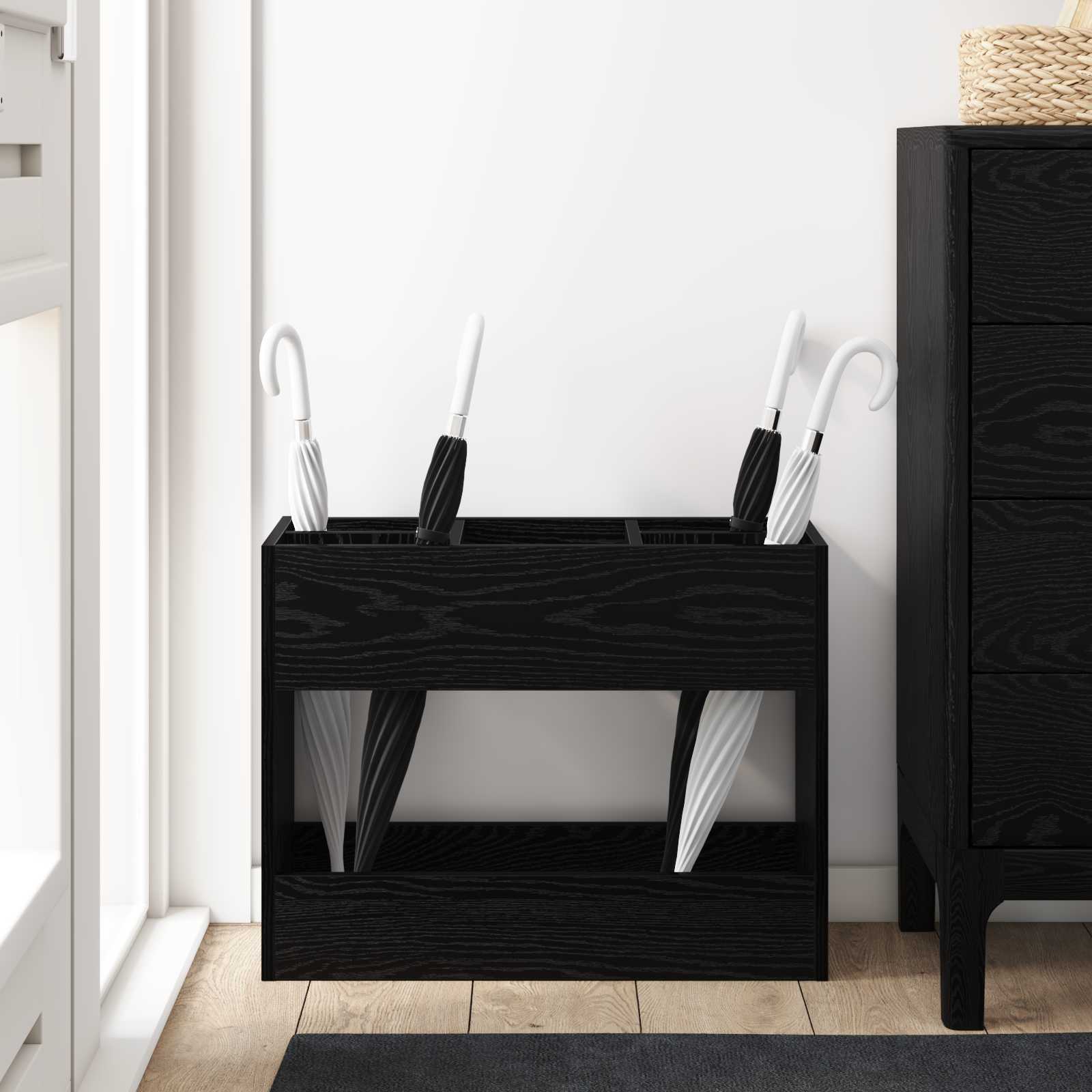 Paraplu Standaard Zwart Eiken 65 x 24 x 50 cm Bewerkt hout