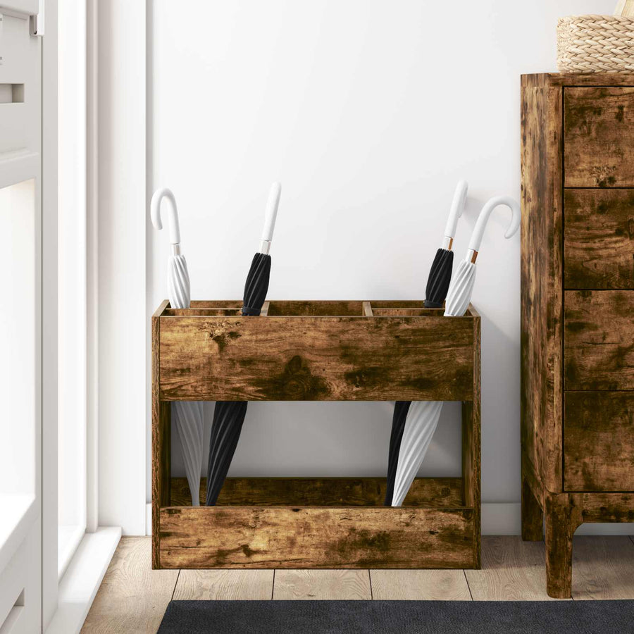 Paraplu Standaard Gerookt eiken 65 x 24 x 50 cm Bewerkt hout