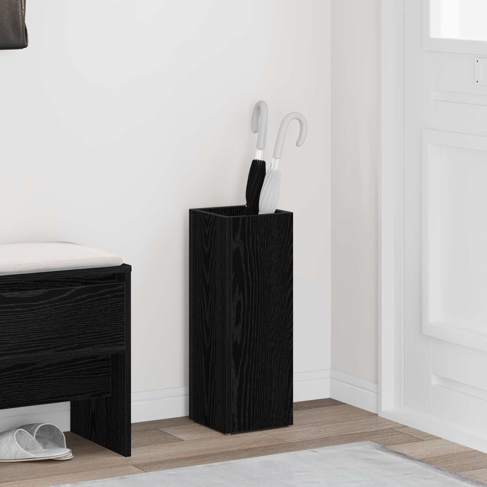 Paraplu Standaard Zwart Eiken 20 x 20 x 55,5 cm Bewerkt hout