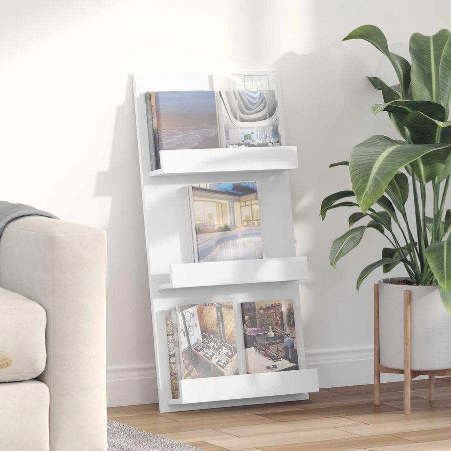 Tijdschrift Rek Met Plank Wit 51 X 11 X 102 Cm Bewerkt Hout