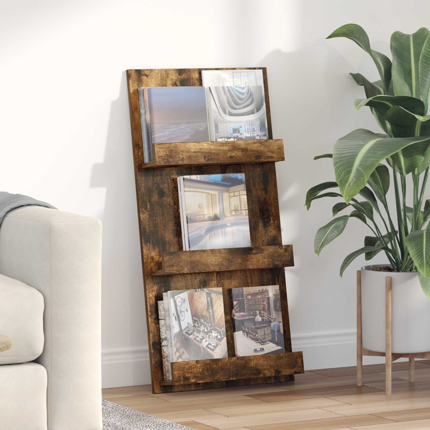 Tijdschrift Rek 51 X 11 X 102 Cm Bewerkt Hout Gerookt eiken