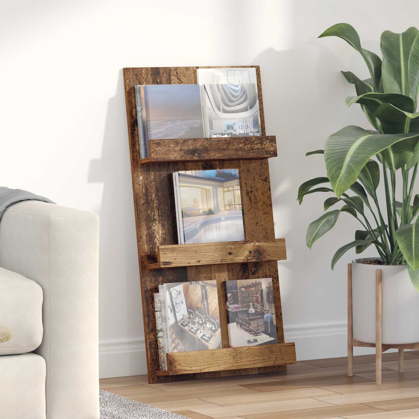 Tijdschrift Rek Met Plank Oudhout 51 X 11 X 102 Cm Bewerkt Hout Oud hout