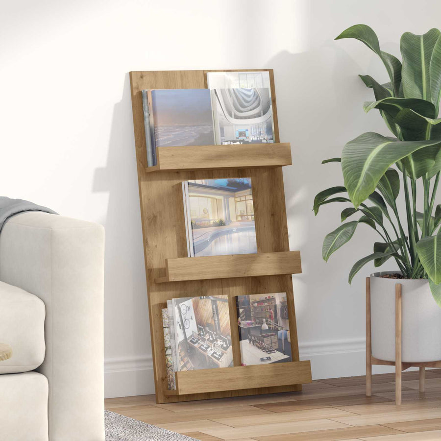 Tijdschrift Rek Artisan Eiken 51 X 11 X 102 Cm Bewerkt Hout artisanaal eikenkleurig