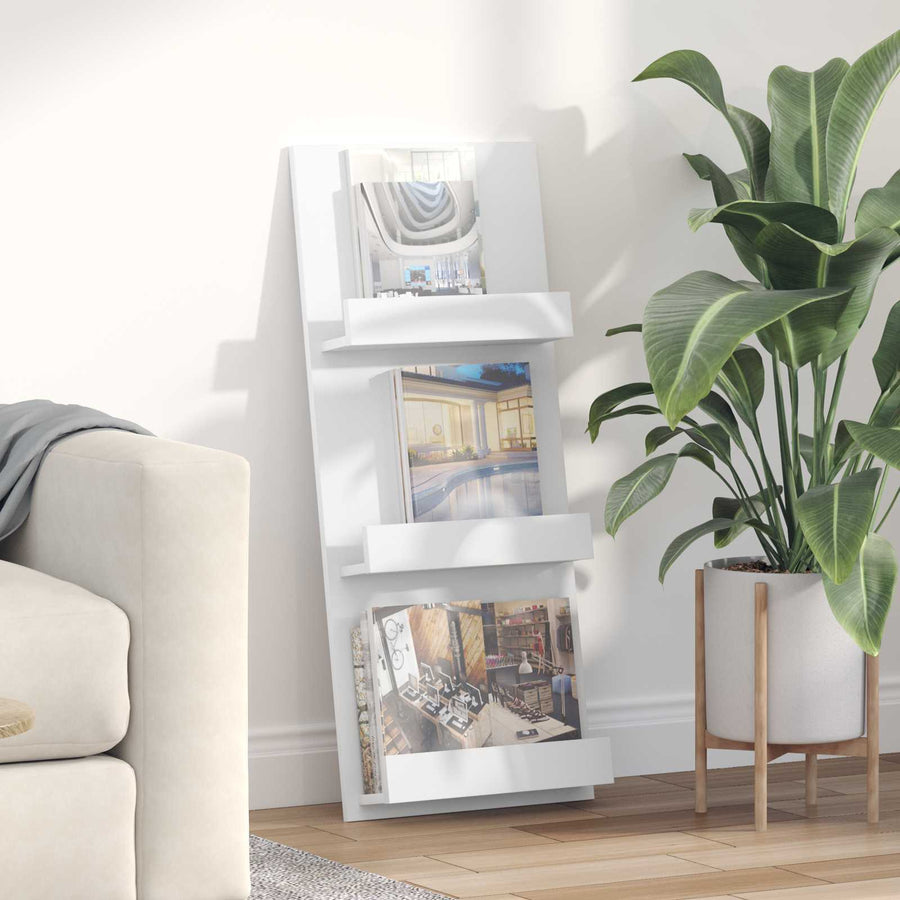 Tijdschrift Rek Met Plank Wit 51 X 11 X 102 Cm Bewerkt Hout