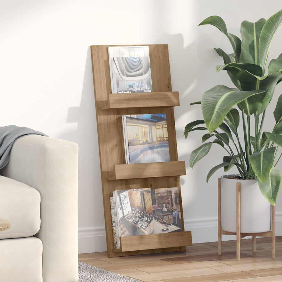 Tijdschrift Rek Artisan Eiken 51 X 11 X 102 Cm Bewerkt Hout artisanaal eikenkleurig