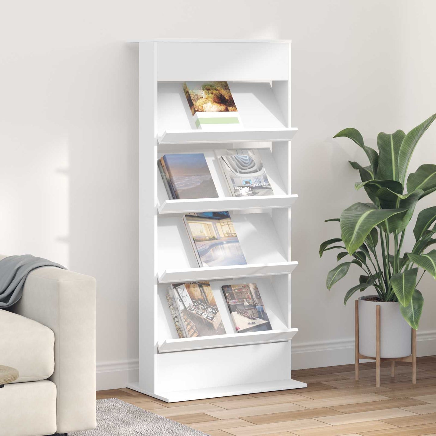 Tijdschrift Rek Met Plank Wit 70 X 41 X 156 Cm Bewerkt Hout