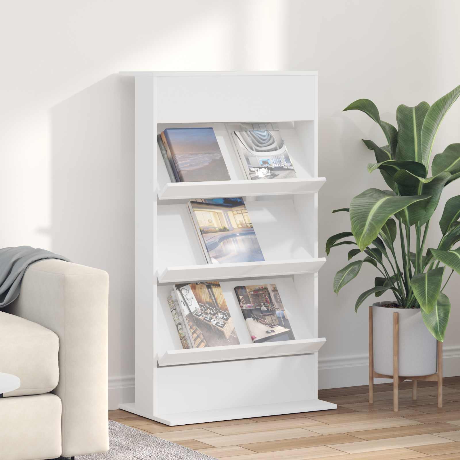 Tijdschrift Rek Met Plank Wit 70 X 41 X 126 Cm Bewerkt Hout