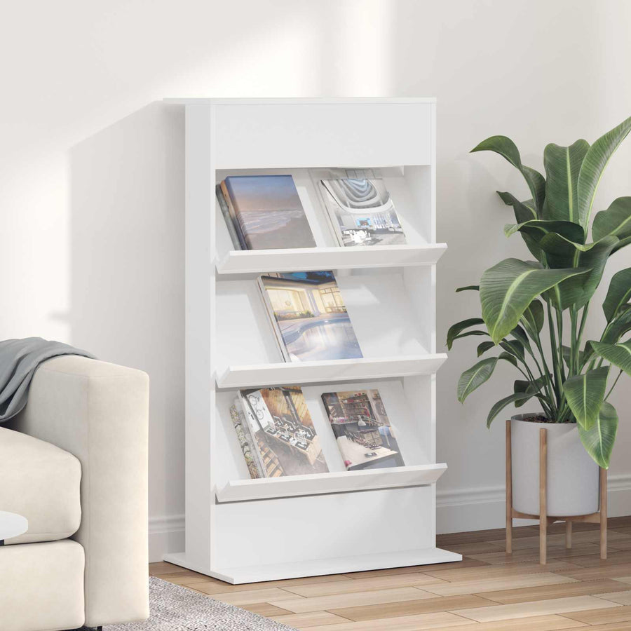 Tijdschrift Rek Met Plank Wit 70 X 41 X 126 Cm Bewerkt Hout