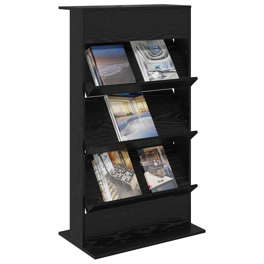 Tijdschrift Rek Zwart Eiken 70 x 41 x 126 cm Bewerkt hout