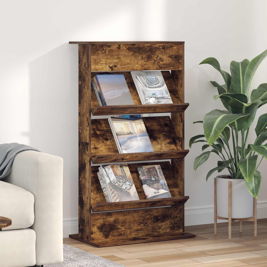 Tijdschrift Rek Gerookt eiken 70 x 41 x 126 cm Bewerkt hout
