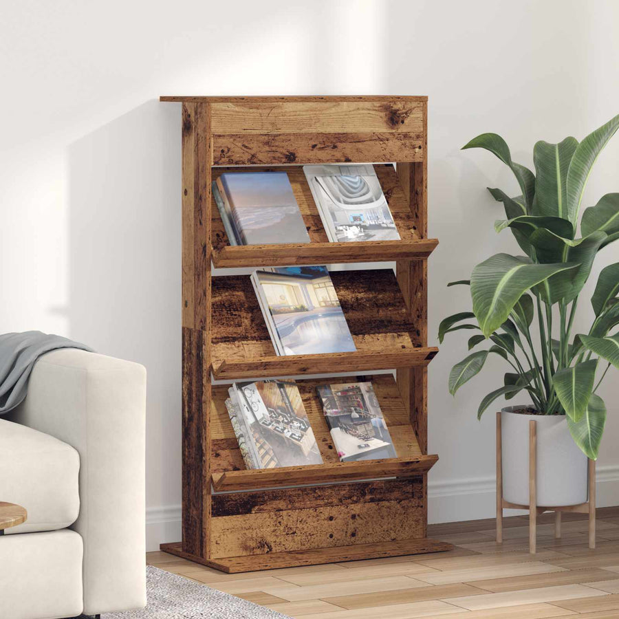 Tijdschrift Rek met plank Oudhout 70 x 41 x 126 cm Bewerkt hout