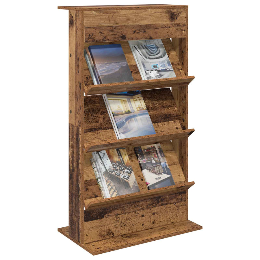 Tijdschrift Rek met plank Oudhout 70 x 41 x 126 cm Bewerkt hout