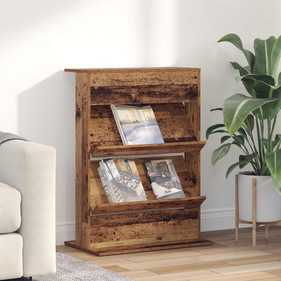Tijdschrift Rek met plank Oudhout 70 x 41 x 96 cm Bewerkt hout