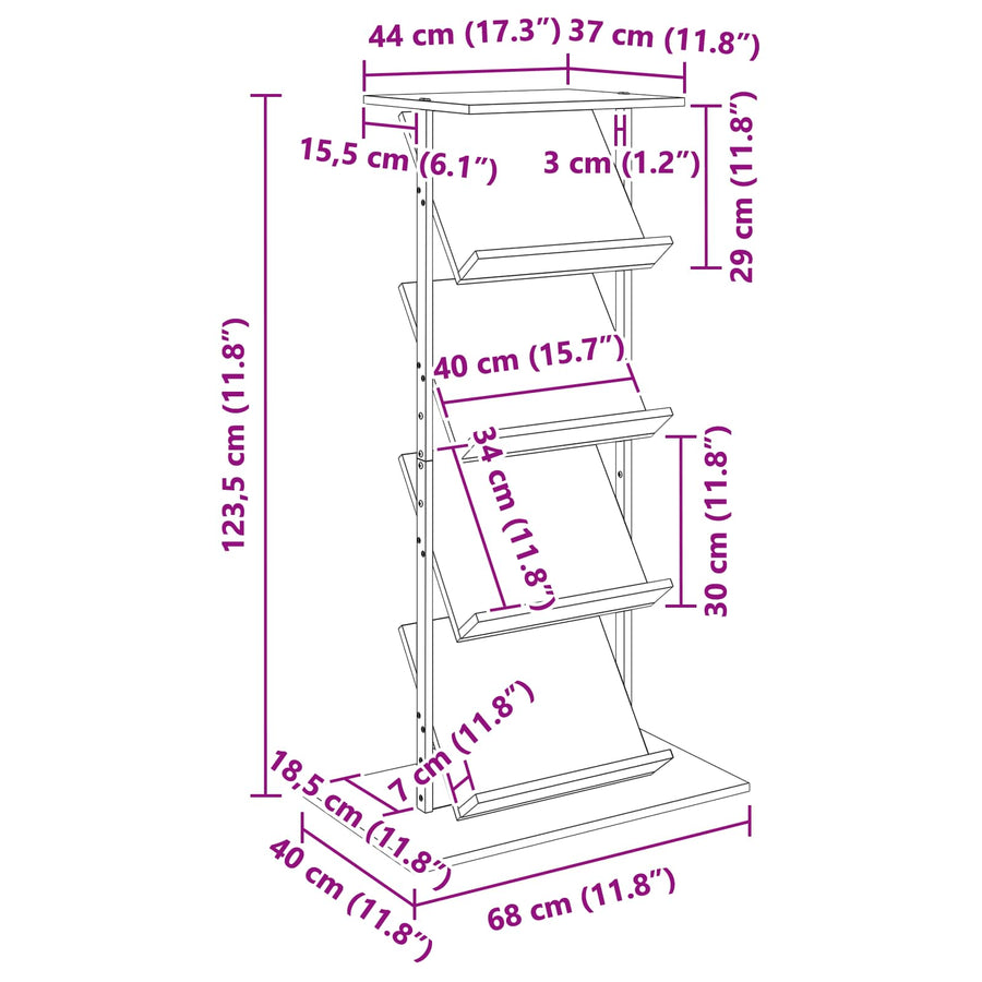 Tijdschrift Rek 68 X 40 X 123.5 Cm Bewerkt Hout Gerookt eiken
