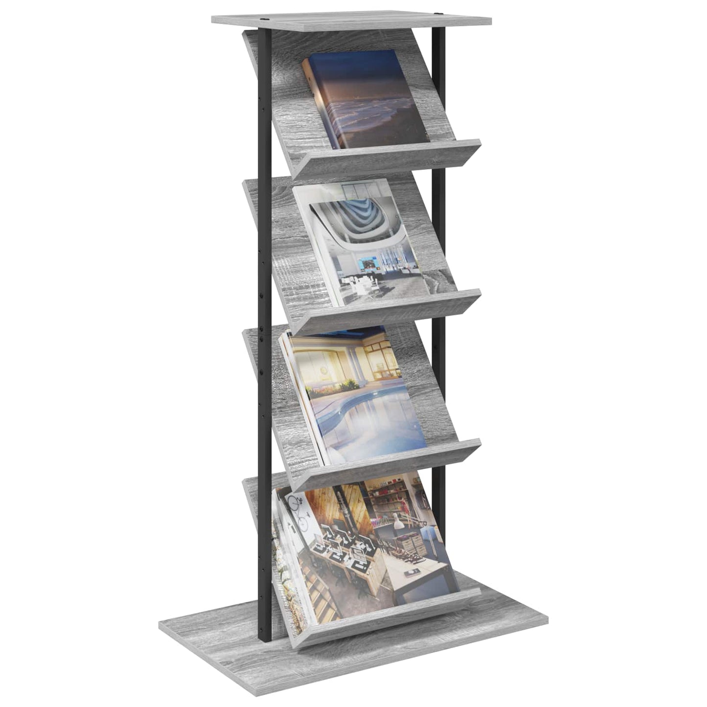 Tijdschrift Rek 68 X 40 X 123.5 Cm Bewerkt Hout Grijs sonoma