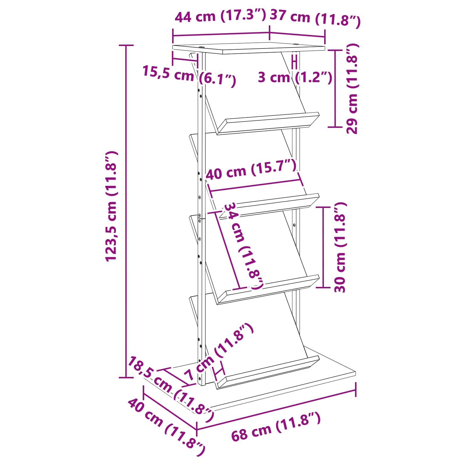 Tijdschrift Rek 68 X 40 X 123.5 Cm Bewerkt Hout Grijs sonoma